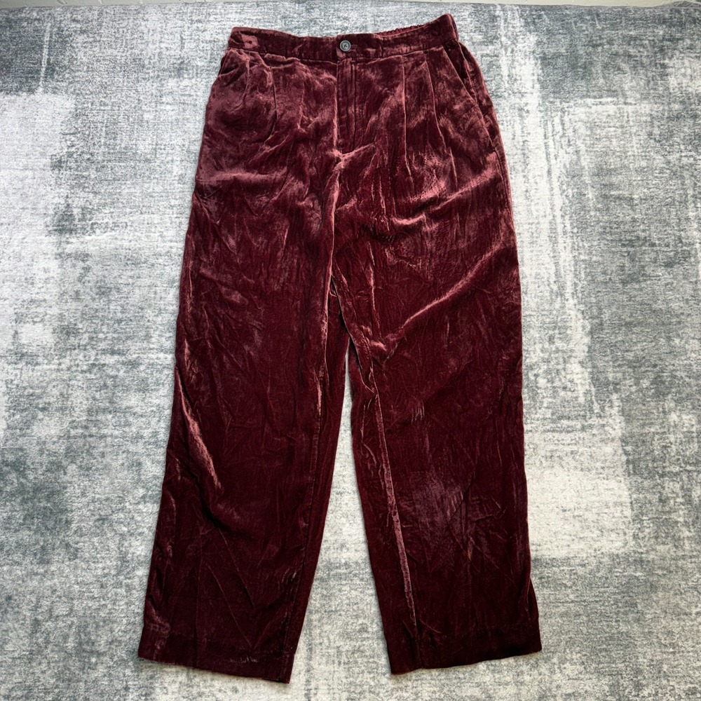 Madewell Pants Womens Medium Velvet Burgundy Red Pleated Pull On Trouser Holiday